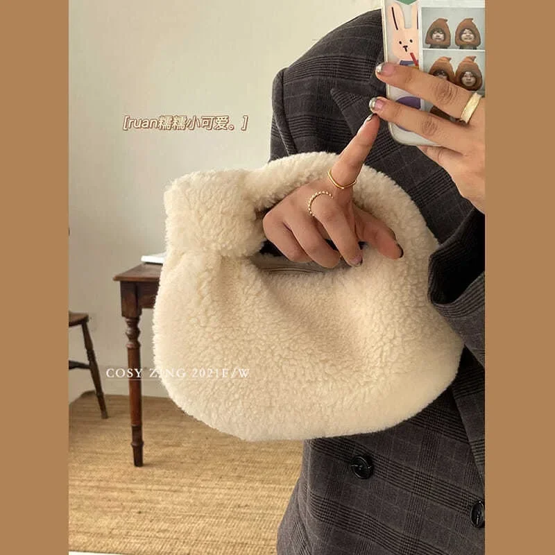 Borsa per donna inverno soffice peluche carino tinta unita morbido confortevole Casual semplice nuova moda borse e borsa dolce