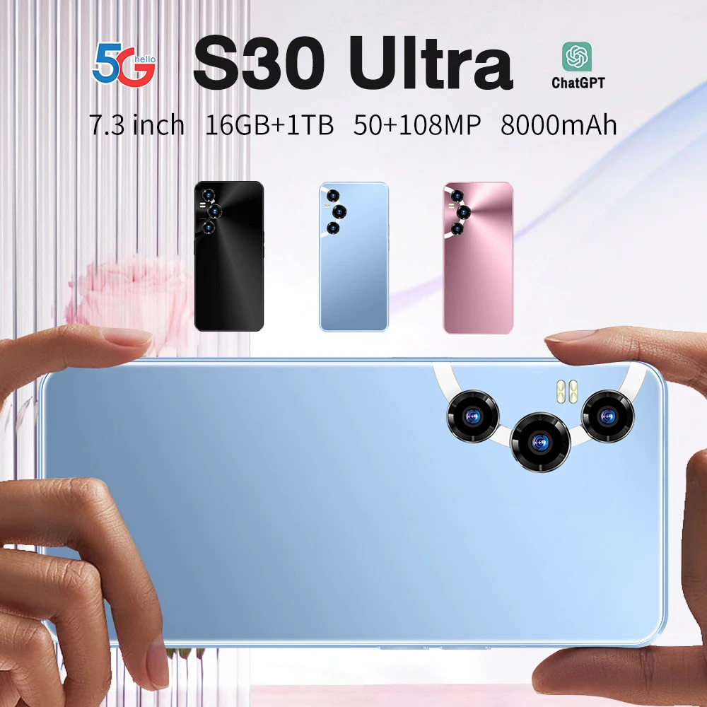 Original-S30 Ultra,Smartphone Android,Dual SIM,7.3 inch,16+1024GBROM,50+108MP,Mobile phones,8000mAh Battrey,Google Play Store