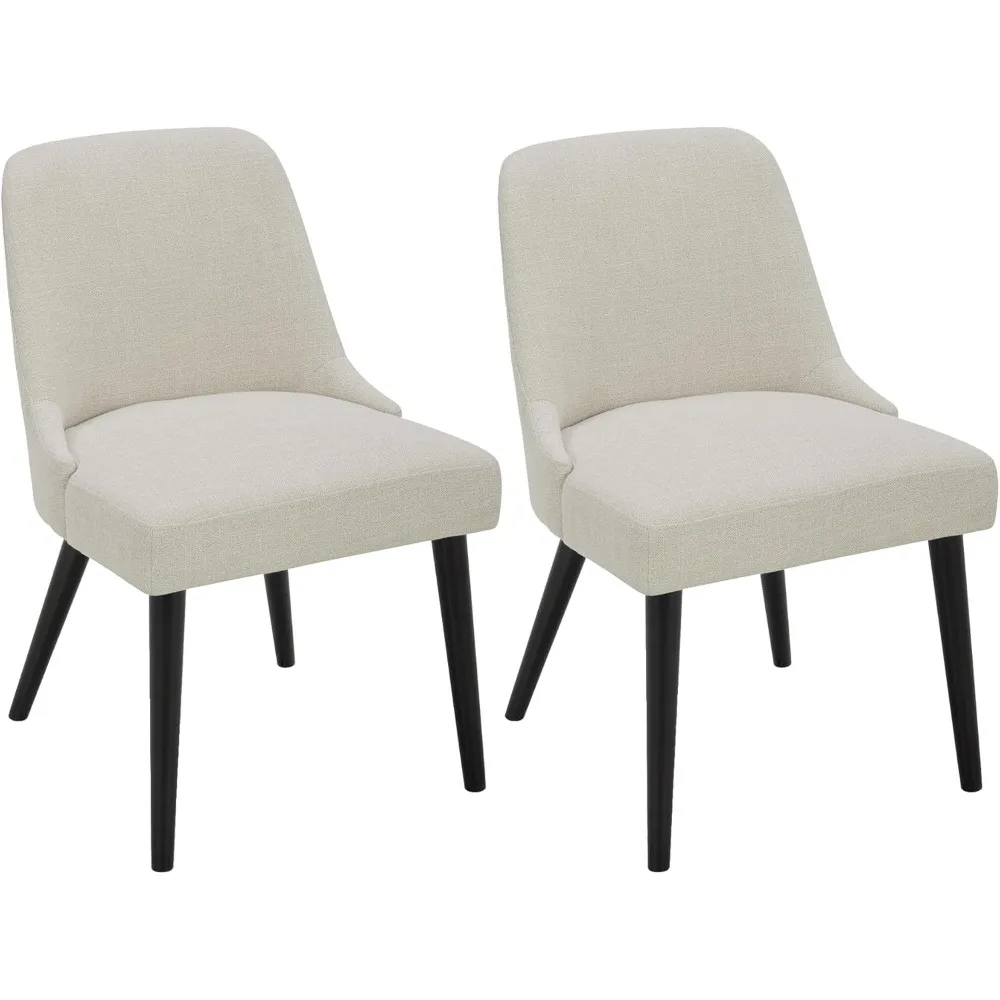 

Mid-Century Modern Dining Chair, Upholstered Fabric Accent Chairs, Set of 2,Performance Fabric in Linen