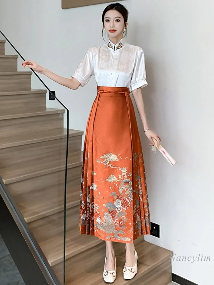 New Chinese Style Skirt for Women Improved Hanfu Horse-Face Skirt Daily Commute Spring and Summer Ladies Skirt Faldas Mujer