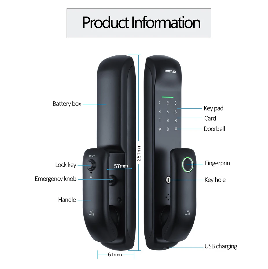 Imagem -03 - Eletrônico Fechadura Digital Door Lock Senha Biométrica Segurança do Cartão ic Wi-fi Tuya Ttlock Telefone Automático