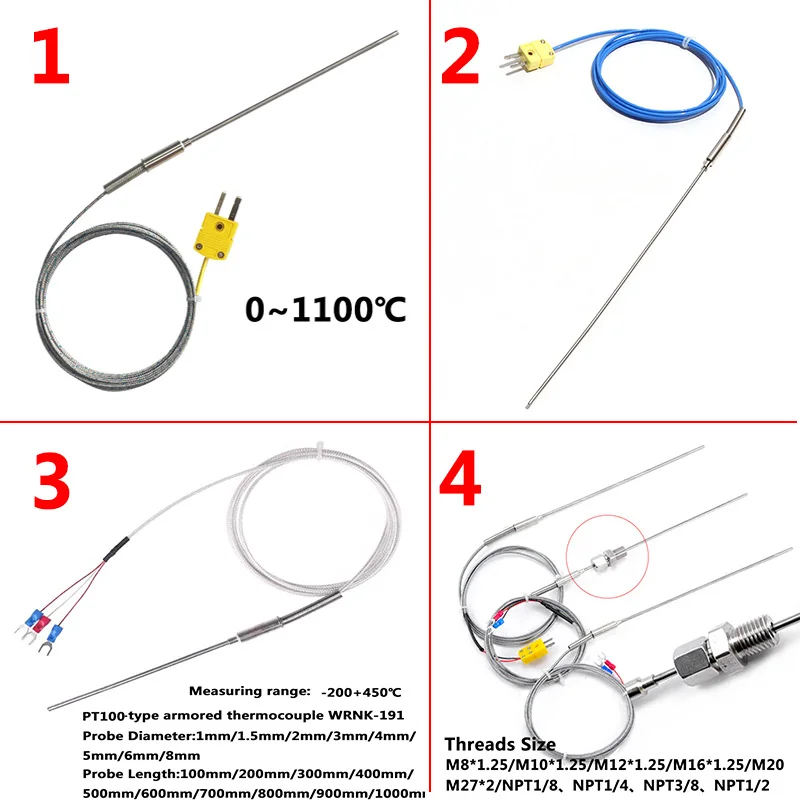 K-Typ gepanzertes Thermoelement WRNK-191 Temperatursensor 1mm 1,5mm 2mm 3mm 4mm 5mm 6mm 8mm Thermoelementsonde Temperatur 1100 – Detail 1