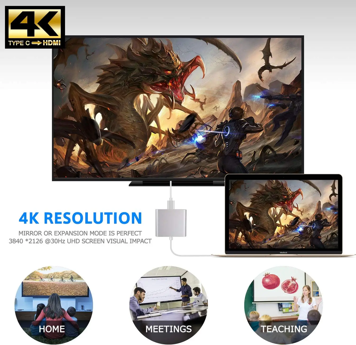 محول USB C إلى HDMI محول USB من النوع C محول AV متعدد المنافذ مع منفذ C مخرج HDMI 4K ومنفذ شحن سريع 3.0