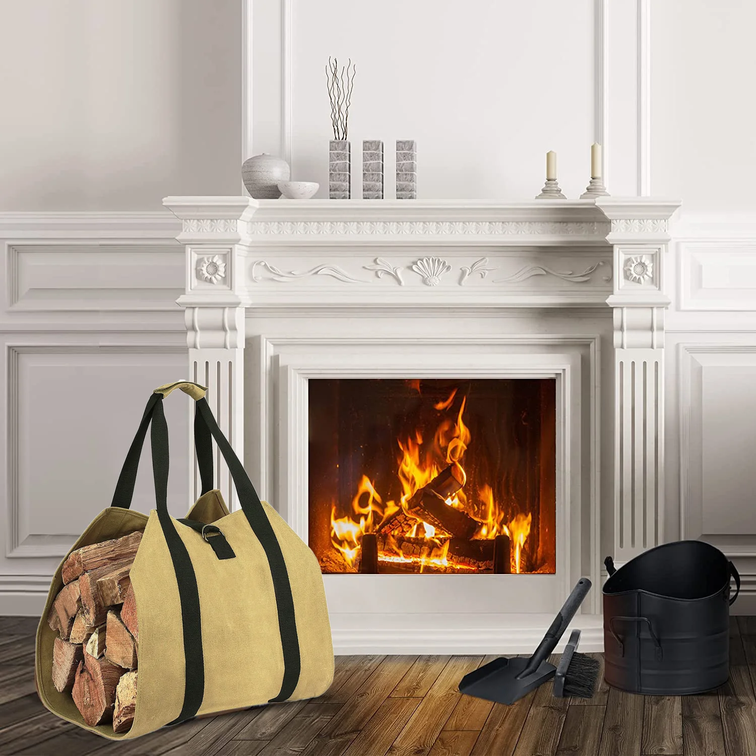 

Multipurpose Canvas Firewood with Storage Bags Outdoor Camping, Oxford Cloth Waterproof Fireplace Wood Storage Bags Camping