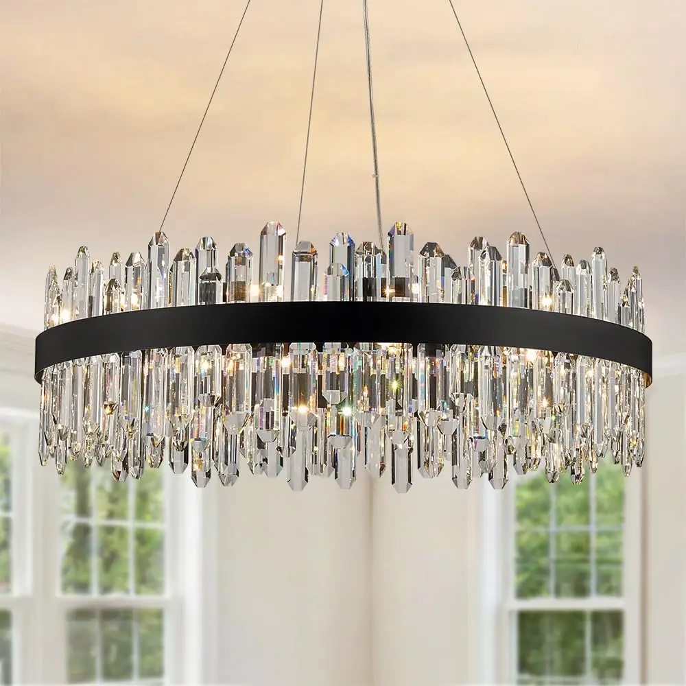 

Dimmable Gold Rectangle Crystal Chandelier for Dining Living Room Modern Ceiling Light for Kitchen Island K9 Crystal Lights