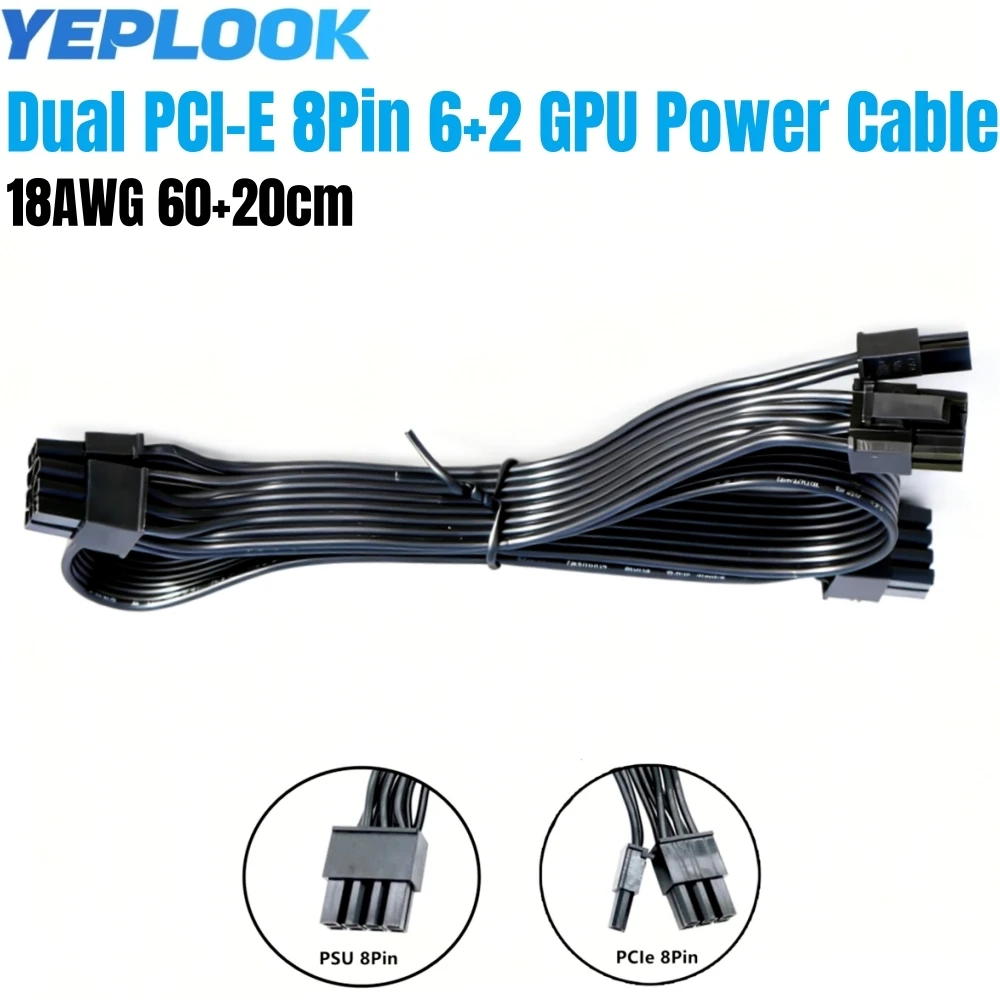 

GPU Power Cable PCIe Dual 8Pin 6+2Pin for Corsair CX850M, CX750M, CX650M, CX600M, CX550M, CX500M, CX450M, CX430M Bronze Modular