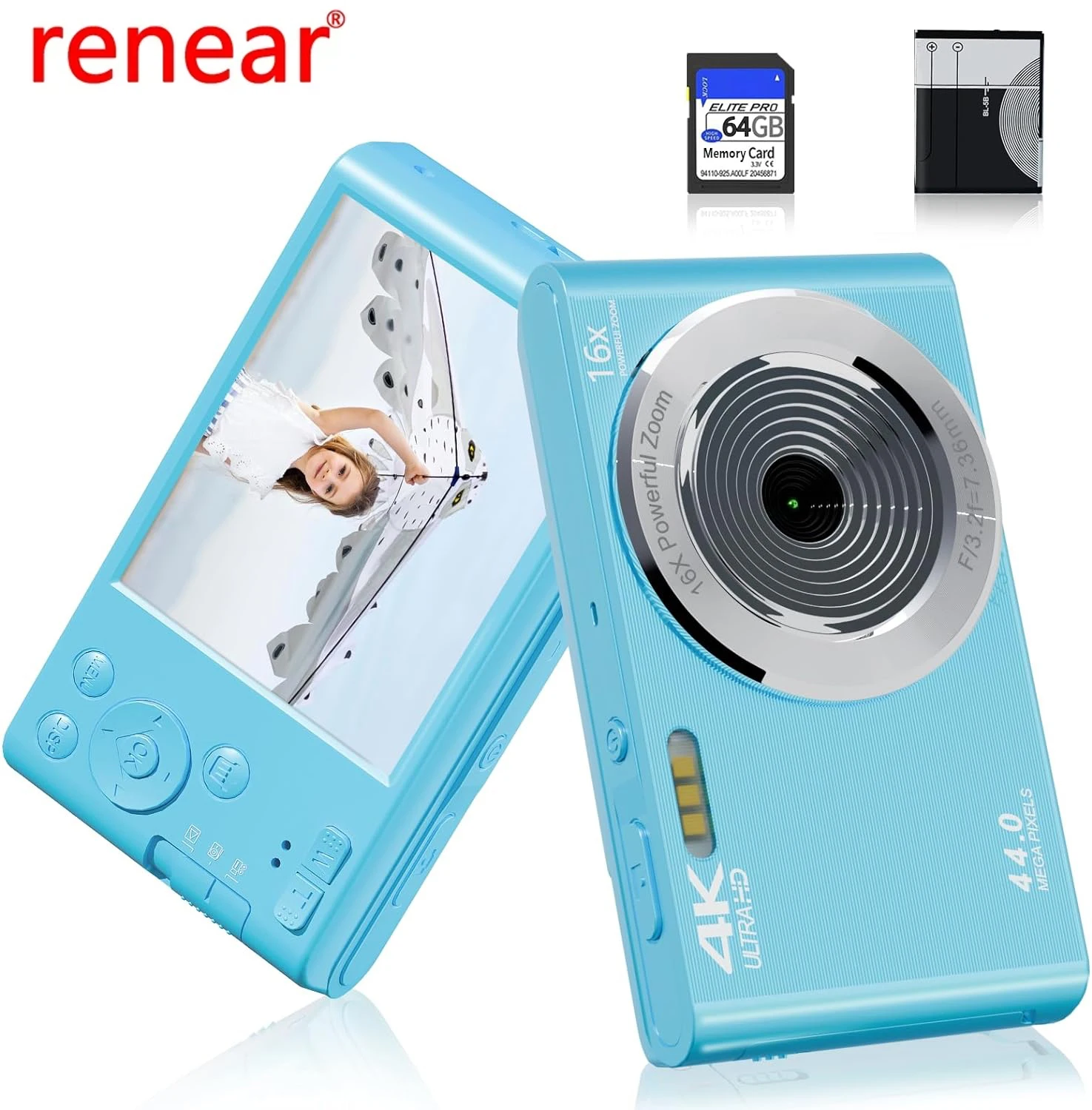 Digital Camera HD 1080P 44MP Digital Camera for Kids Video Camera 16X Digital Zoom Compact Point and Shoot Camera Portable