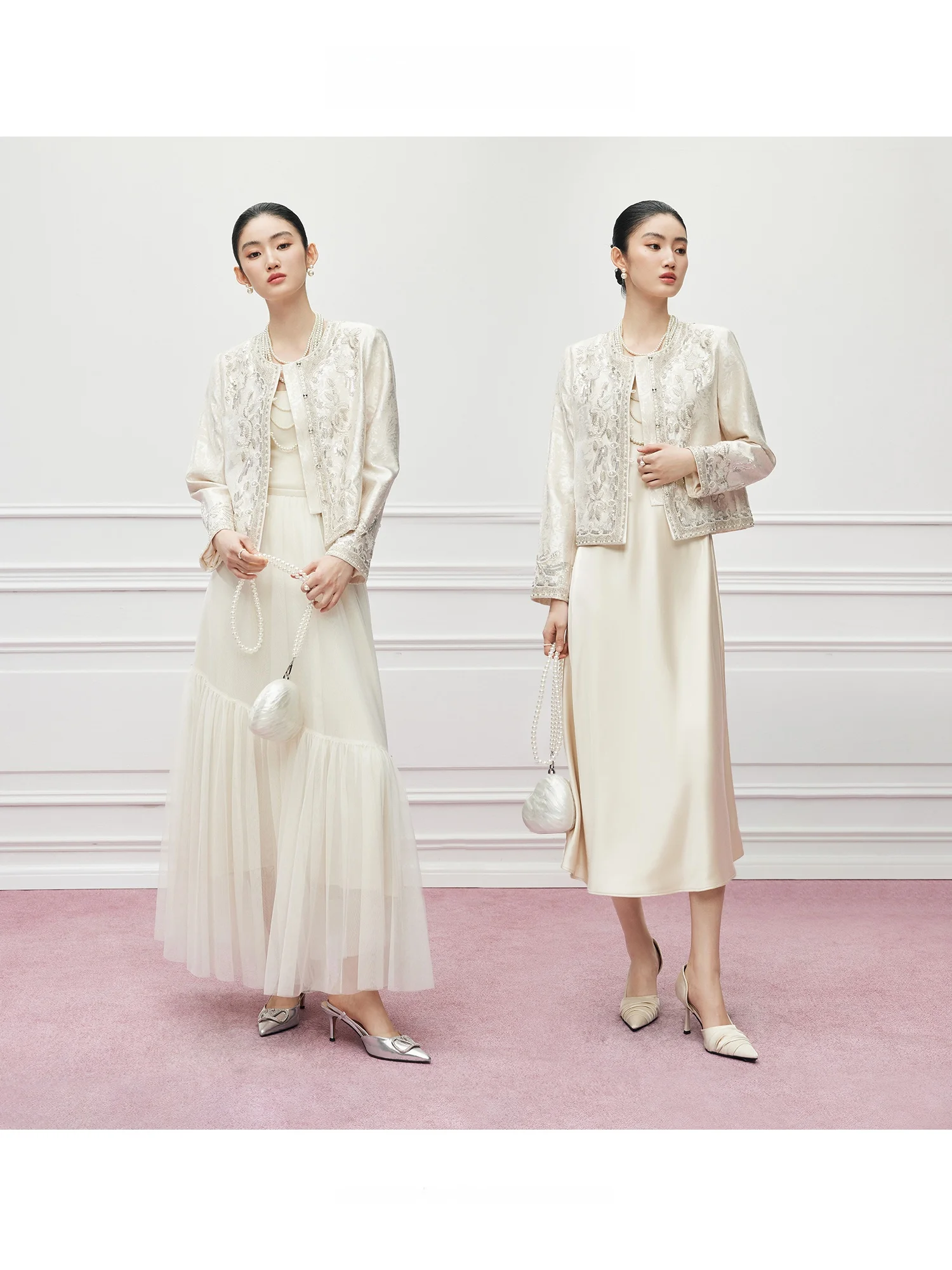 Ele ort Jaet Women's Sle Embroidered Beaded Wedding Dr New Chinese Sle Heavy Drill Button Mandy Zhang Brand