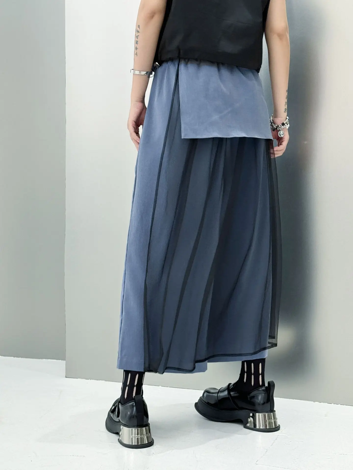 Personality Mesh Patchwork Design High Waist Wide Leg Pants Summer Woman Y2K Clothes Harajuku High Street Pants Pantalones