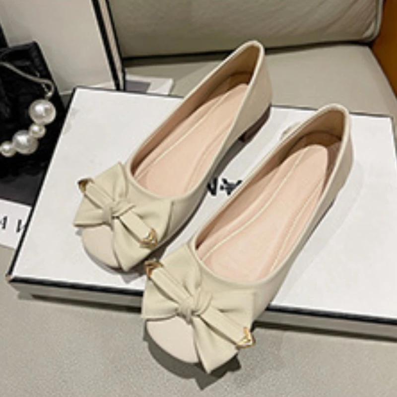

Shallow Mouth Ladies Single Shoes Korean Fashion Bow Square Head Loafers Summer Comfort Versatile Casual Shoes Designer Brand