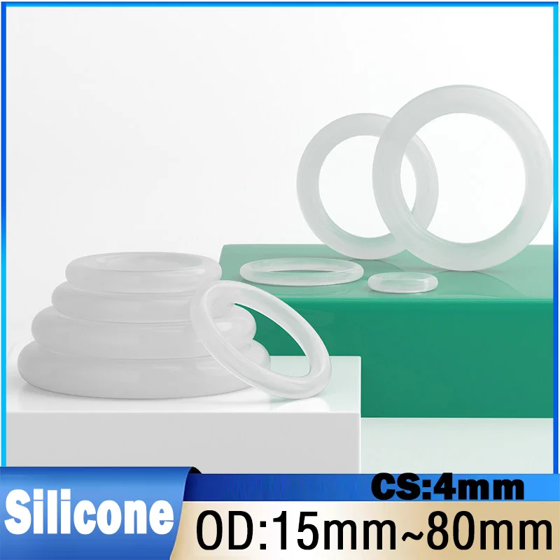5~50pcs Cs 4mm White Silicone O-ring Food Grade Seal Washer Od 15mm~80mm High Temperature Resistant Waterproof And Insulated
