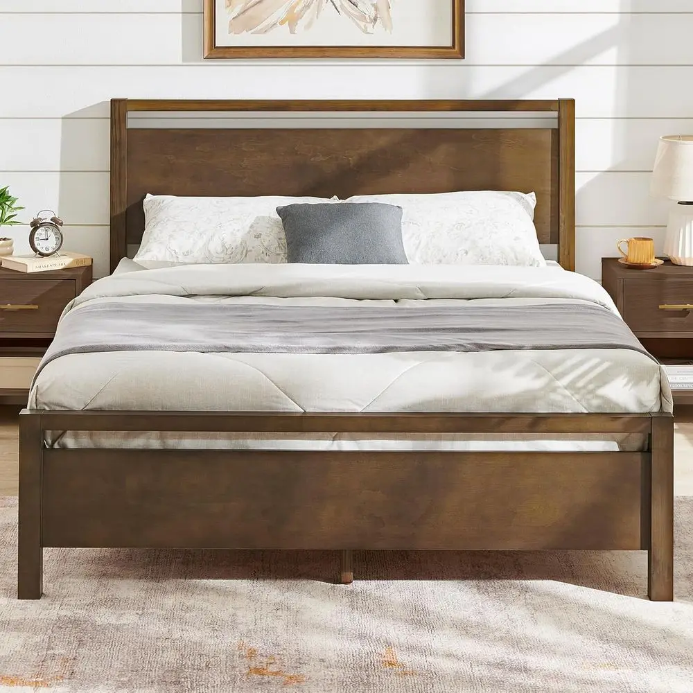

Queen Size Minimalist Solid Wood Bed with Wooden Slats, No Box Spring Needed, Easy Assembly, Noise-Free, Dark Brown