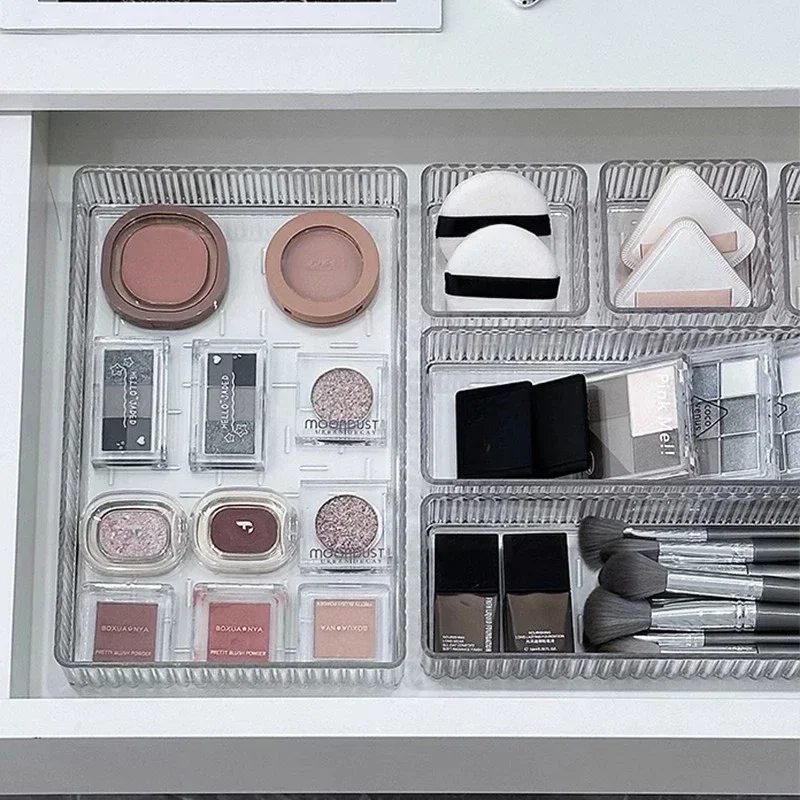 مجموعة منظمات أدراج مكتب غير محدودة من البلاستيك لتخزين الحمام ومنظم المكياج وصناديق تخزين شفافة وأدوات المطبخ