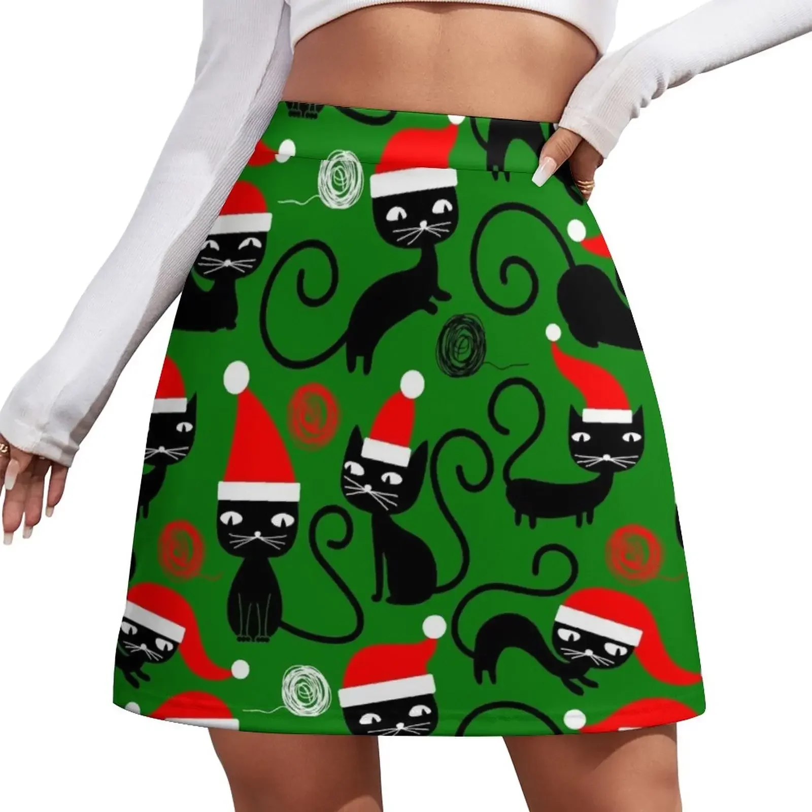 

christmas santa cats Mini Skirt elegant party dresses for women 2024 Women skirt