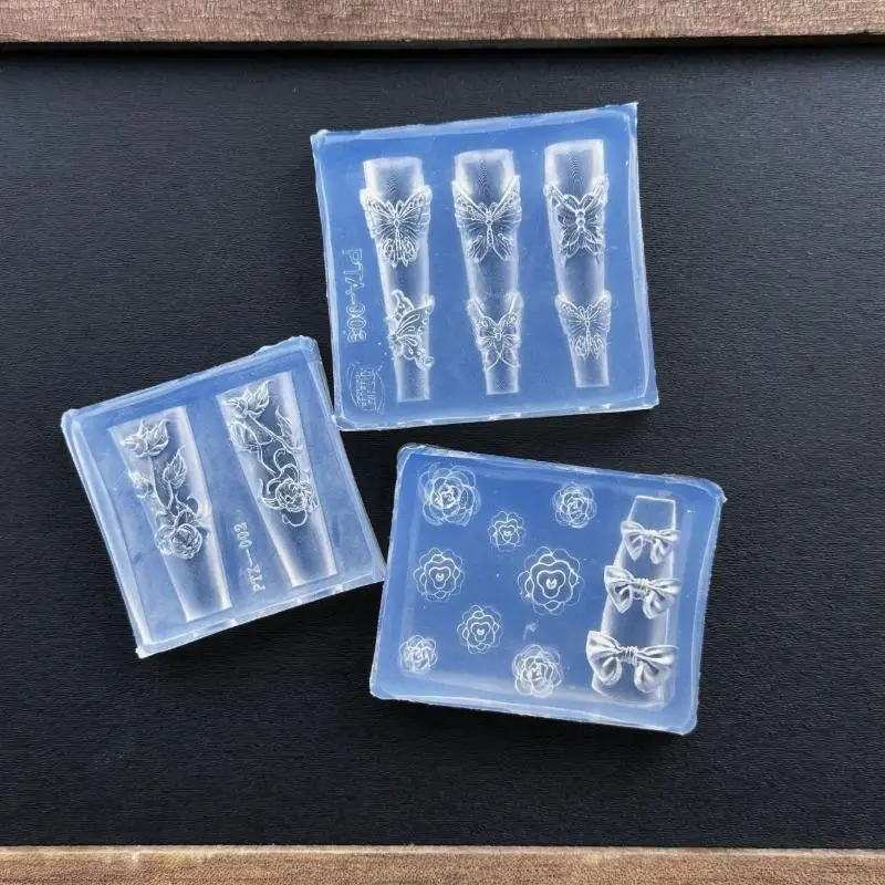 3D Silicone Bow Flower Nail Carving Mold Butterfly Rose Floral Design Transparent Template DIY Nail Art Decoration Manicure Tool