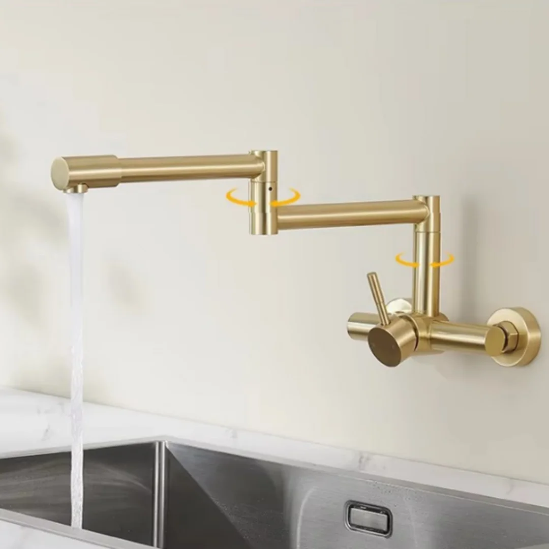 Black Pot Filler Tap Wall Mounted Foldable Kitchen Faucet Hot Cold Brushed Gold Sink Faucet Tap Rotate Folding Spout SUS304