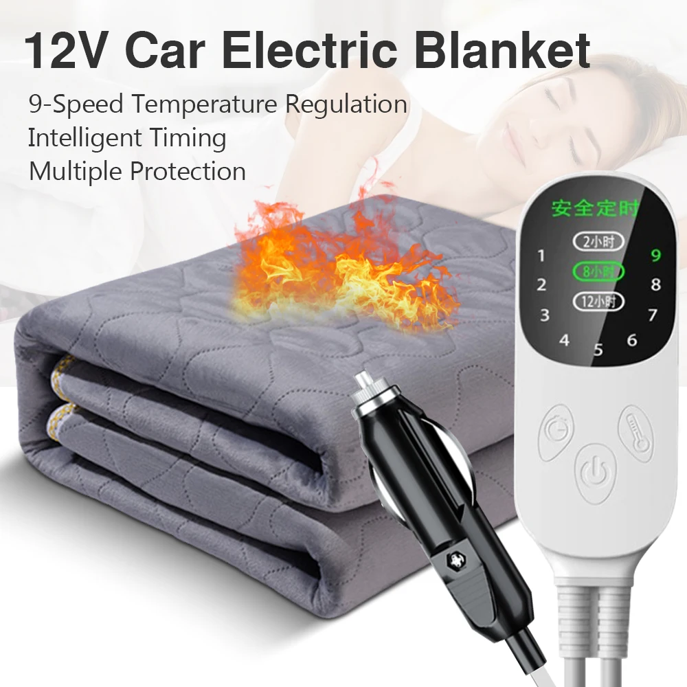 12V Electric Blanket Plush Thicker Heater Heated Mattress Thermostat Travel Heating Mat Winter Body Warmer For RV SUVs Car