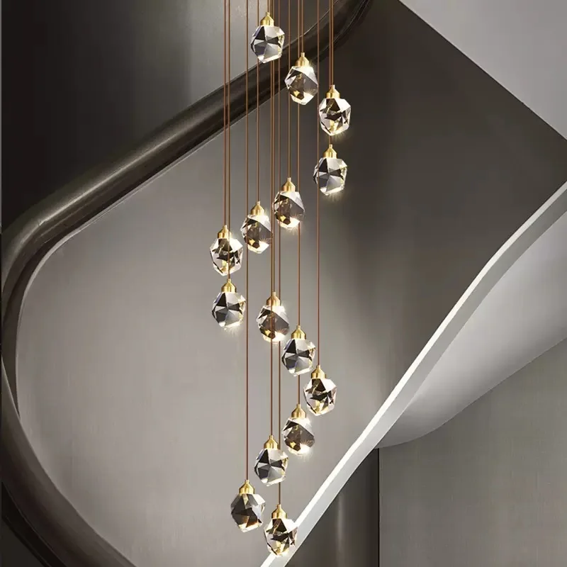 

Duplex building large chandelier villa apartment modern simple crystal light luxury duplex long chandelier