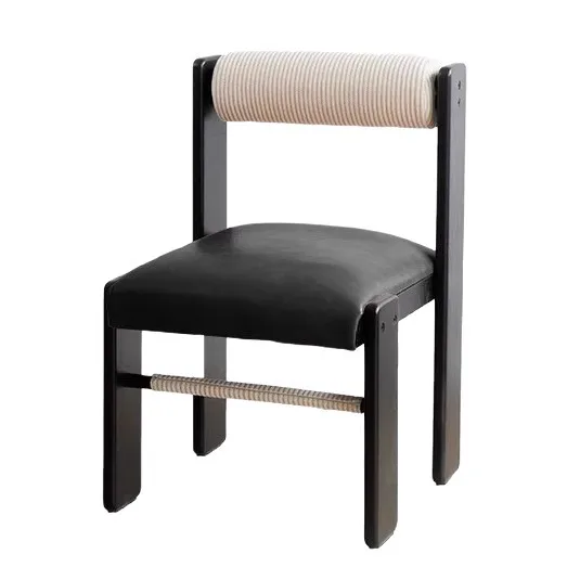 

#For French soft bag leather solid wood dining chair household wind living room dining room dining antique casual back chair