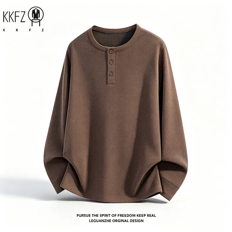 Mens Button Notch Henley Pullover Long Sleeve Waffle Knit Fabric Loose Fit For Daily And Casual Occasions
