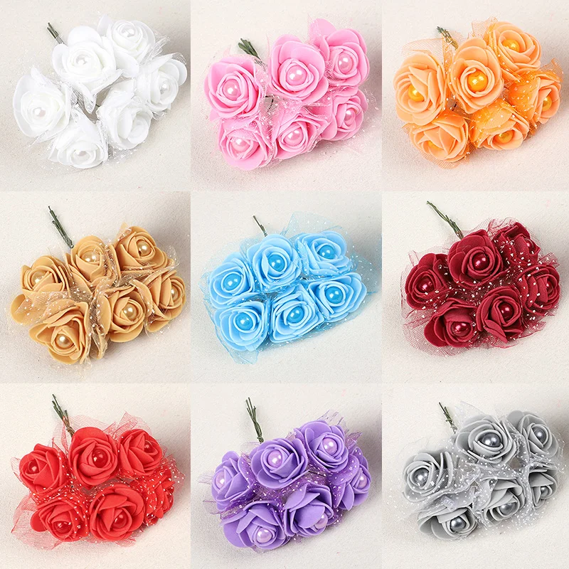 4 cm Schaumstoff-Rosenkopf mit Perle, künstliche Mini-Blumen für Hochzeit, Brautstrauß, Heimdekoration, DIY-Kranz, Basteln, Partygeschenke