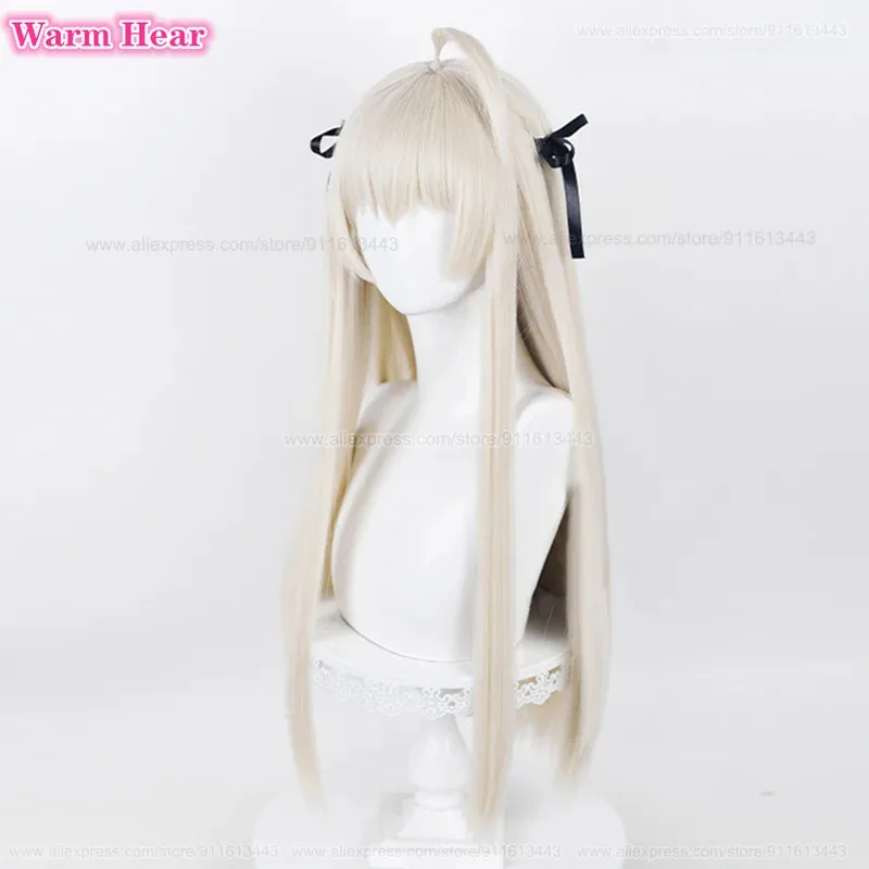 Anime Kasugano Sora sintético 85 cm/70 cm largo recto dorado claro con cinta de seda Cosplay peluca pelucas de pelo resistentes al calor