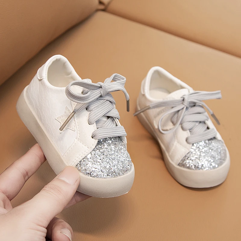 Girl Shoe Kid Sneakers  2024 Autumn Bling New Fashion Sequins Sneakers Soft Soled Casual Shoe Child Sports Shoe Zapatos Niñ