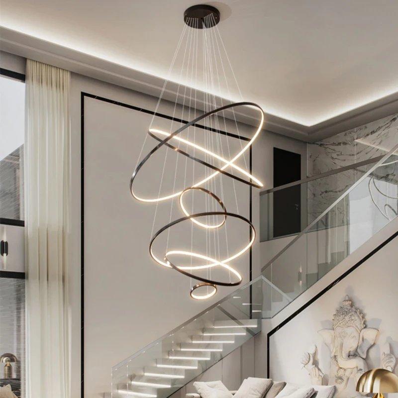 Duplex Ceiling Chandelier Modern Living Room Large Chandelier Simple Attic Restaurant Circular Villa Staircase Chandelier