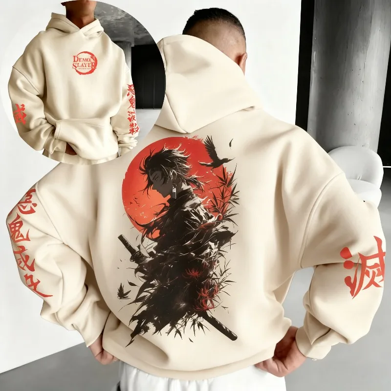 Novo outono inverno hoodies masculino anime japonês demon slayer gráficos roupas oversized 100% algodão topos harajuku y2k streetwear