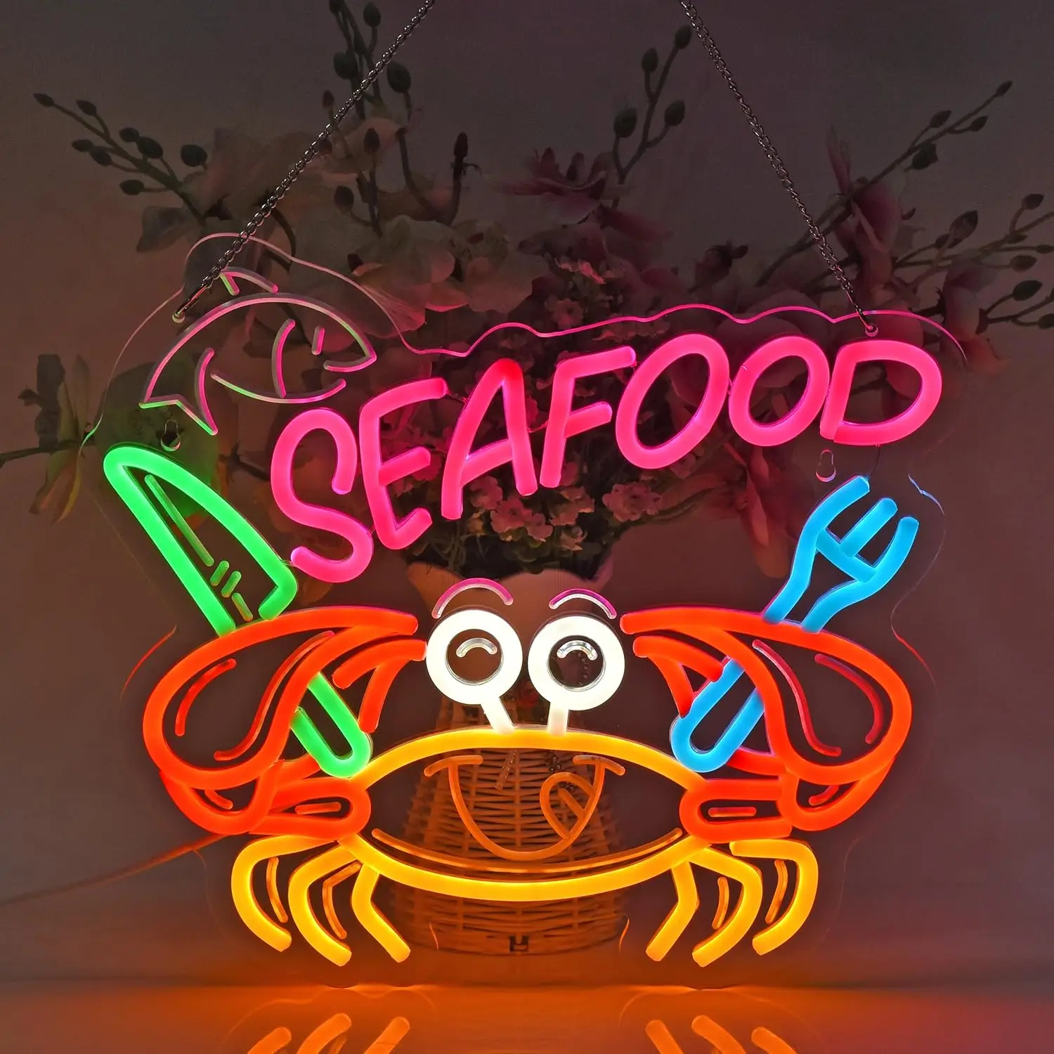 المأكولات البحرية النيون تسجيل عكس الضوء USB LED ضوء النيون معلقة لمطعم متجر السوق الاحتفال المنزل فائقة السطوع جدار ديكور الهدايا #4