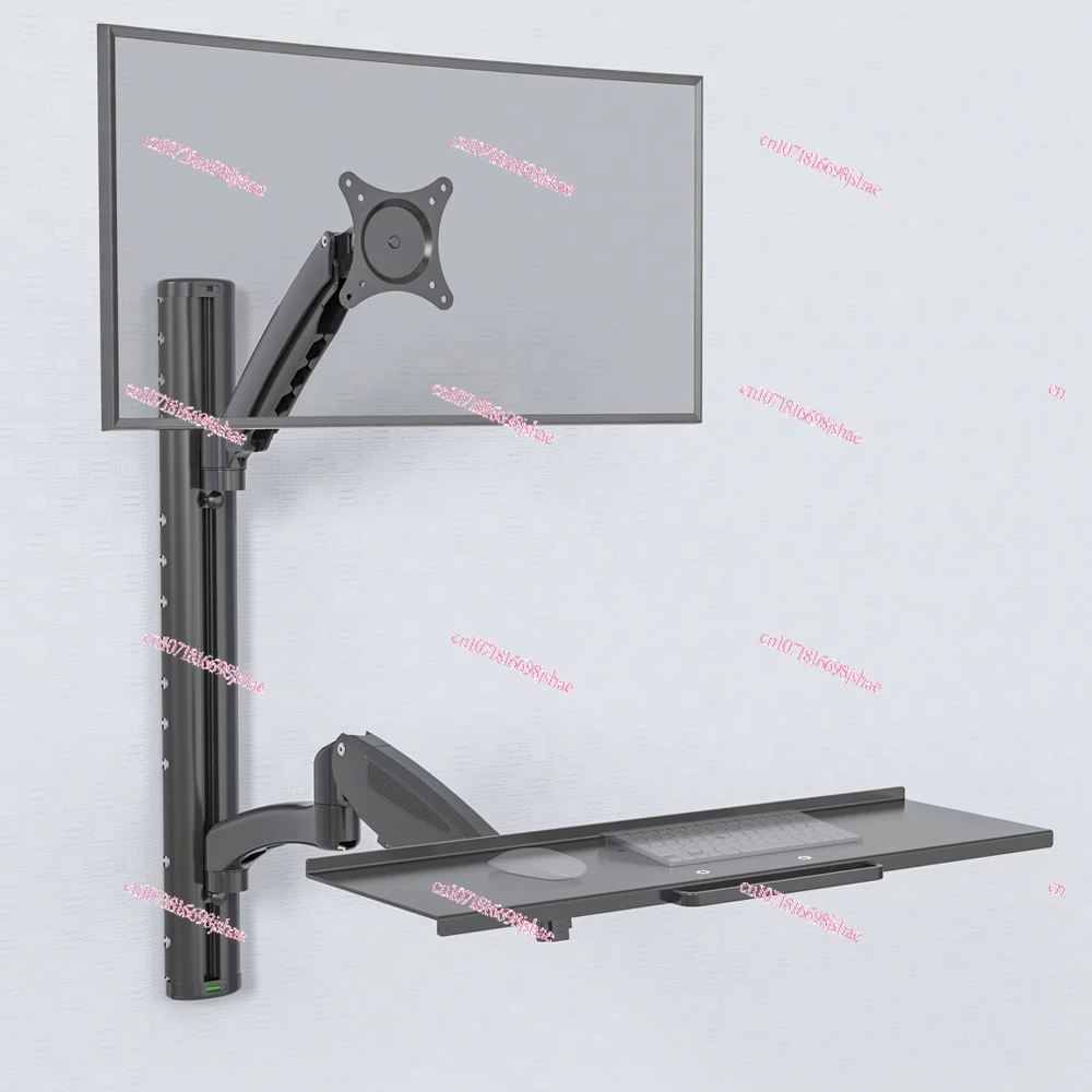 Height-adjustable Single-arm Monitor and Keyboard Tray Wall Mount