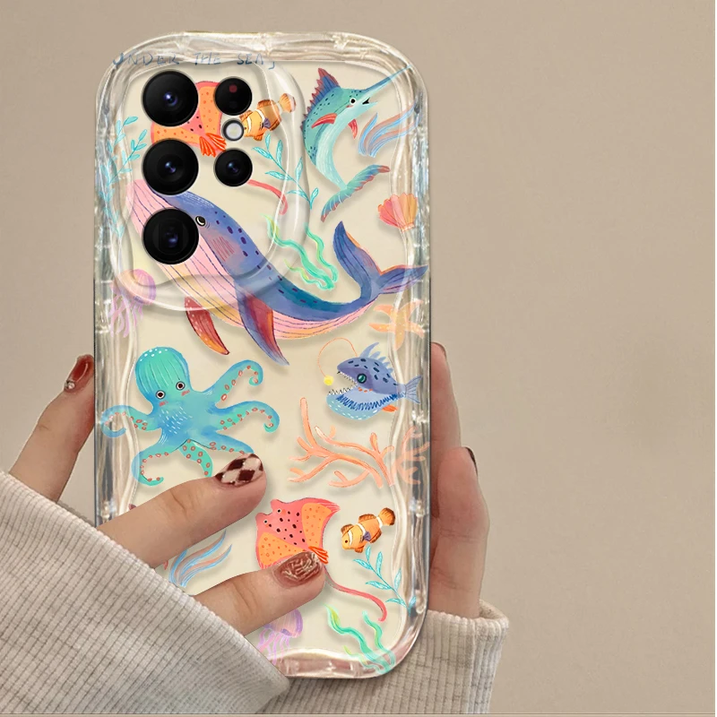 귀여운 다채로운 해양 유기체 3D 웨이브 케이스 삼성 갤럭시 S24 울트라 S23 S22 플러스 S21 S20 FE A25 A55 A35 A15 A16 A05 A05S A06
