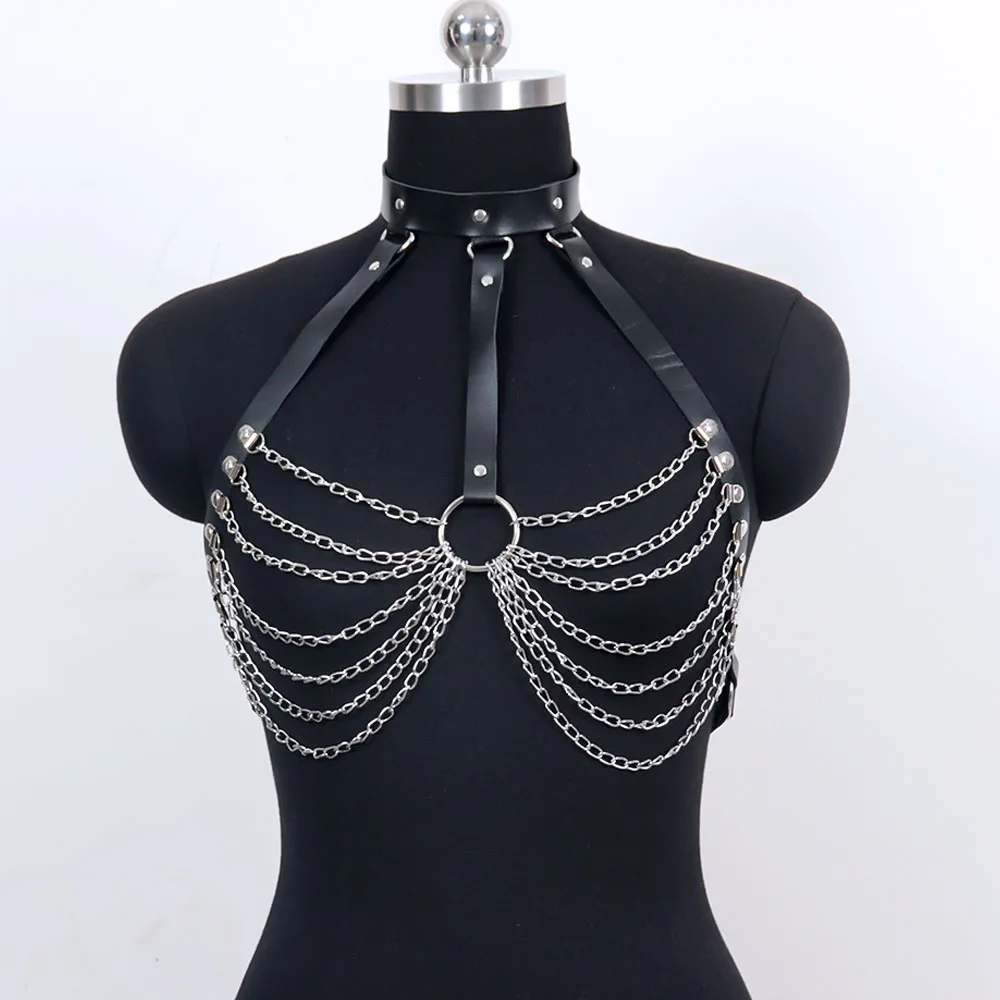 Women\'s Harness Bra Body Chain PU Leather Chest Harness Bondage Lingerie Fetish Suspenders Underwear Corset Rave Accessories