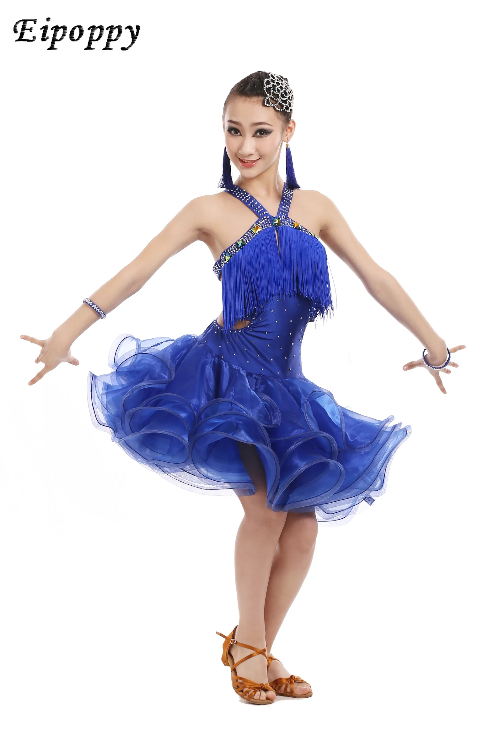 Latin Dance Performance Clothing New Girl's Bright Diamond Tassel Skirt Children's Competition Clothing