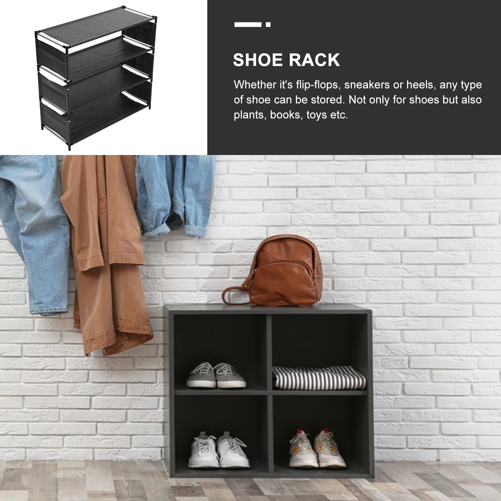 

4 Layers Dust-proof Shoe Rack Black Galvanized Steel Cloth Compact Storage Multi-function Shoes Shelf Organizer