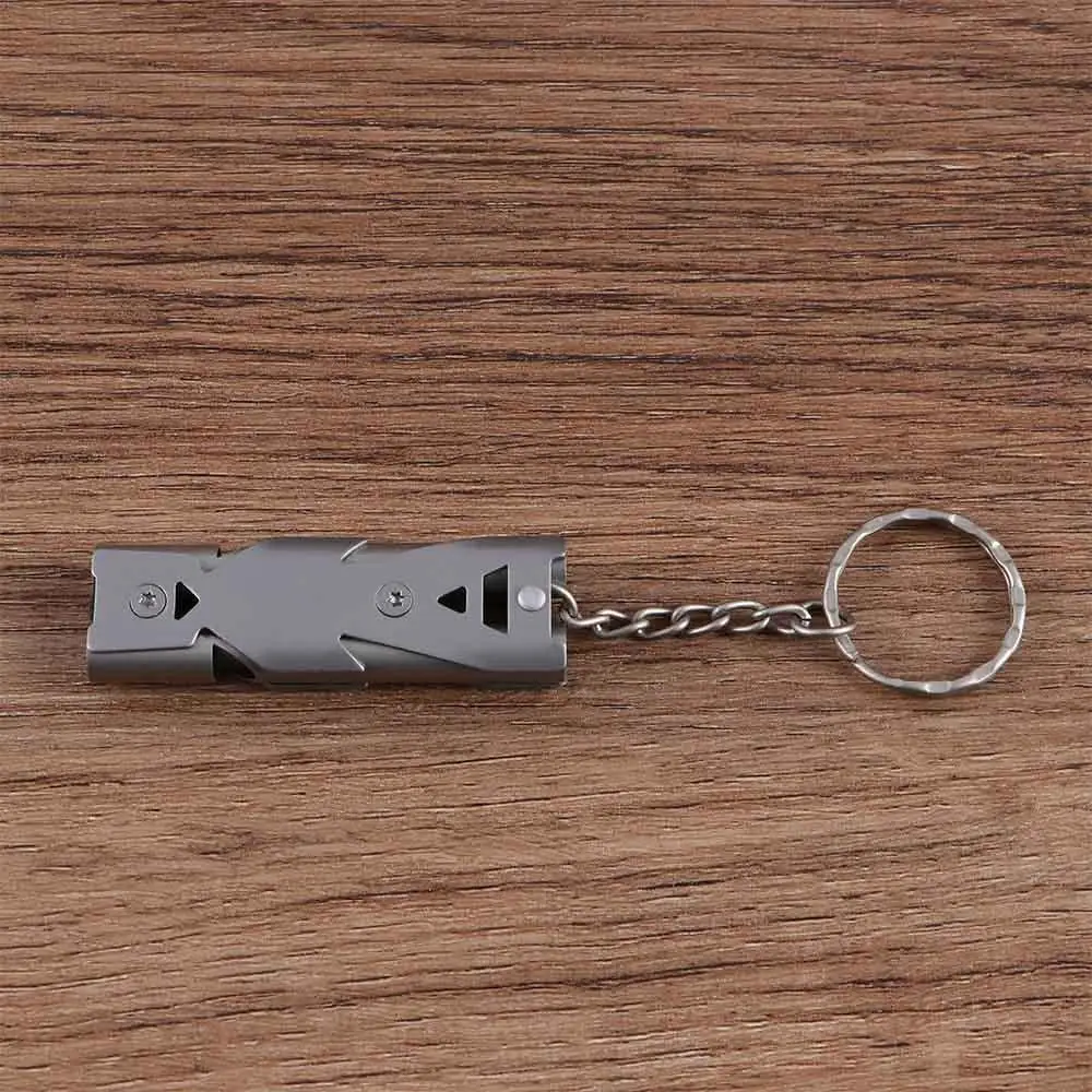 Outdoor Emergency Stainless Steel Keychain Whistle Double Pipe High Decibel