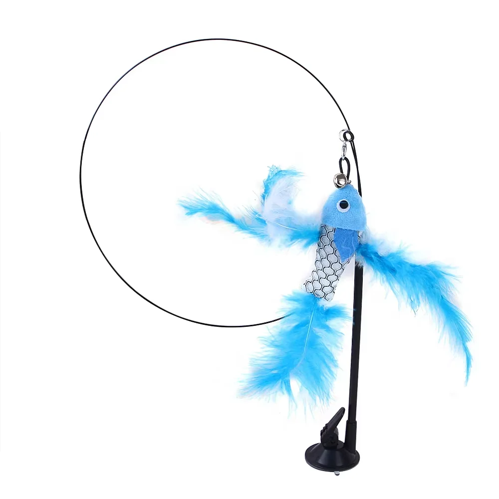 Cat Toys Simulated Insects Interactive Sucker Feather with Bell Cat Stick Toy for Kitten Playing Teaser Wand Toy Cat Supplies
