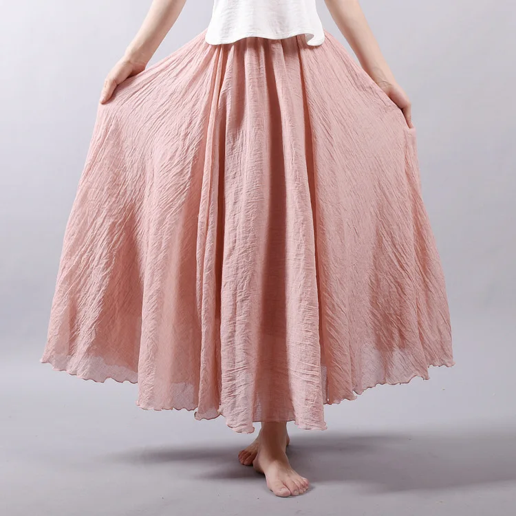 New Women's Literary Artistic Style Cotton Linen Pendulum A-shaped Skirt Women's Summer Long High Waist Thin Skirt