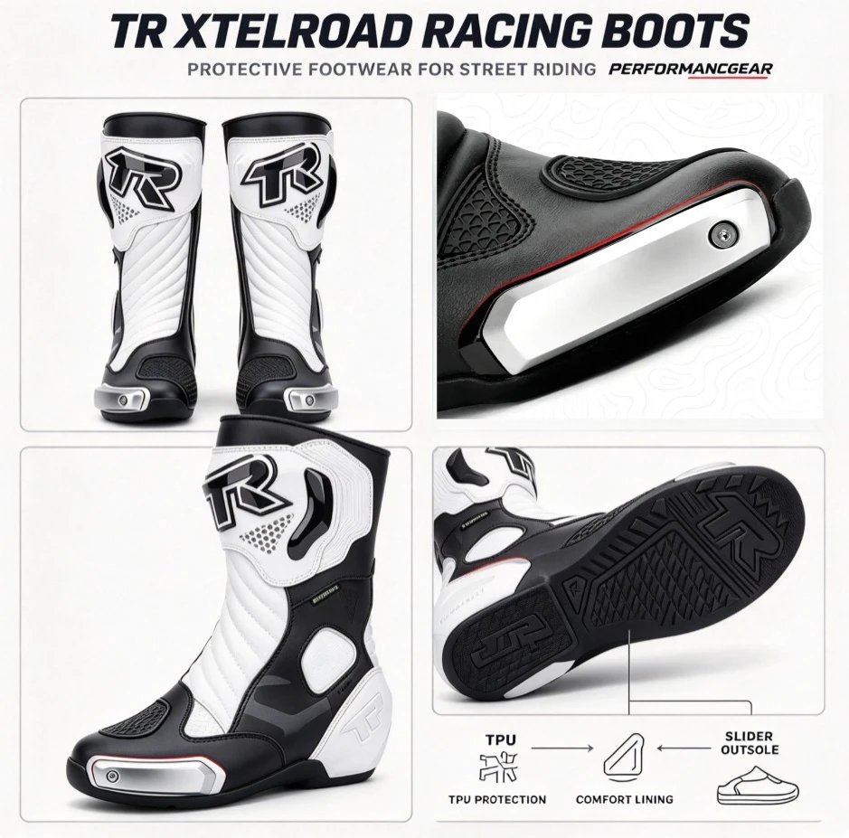 TR XTel  Men Motorcycle Boots Mid-Calf Street Racing Anti-Fall Protective Moto Sport Bike Boots Four Season 2026