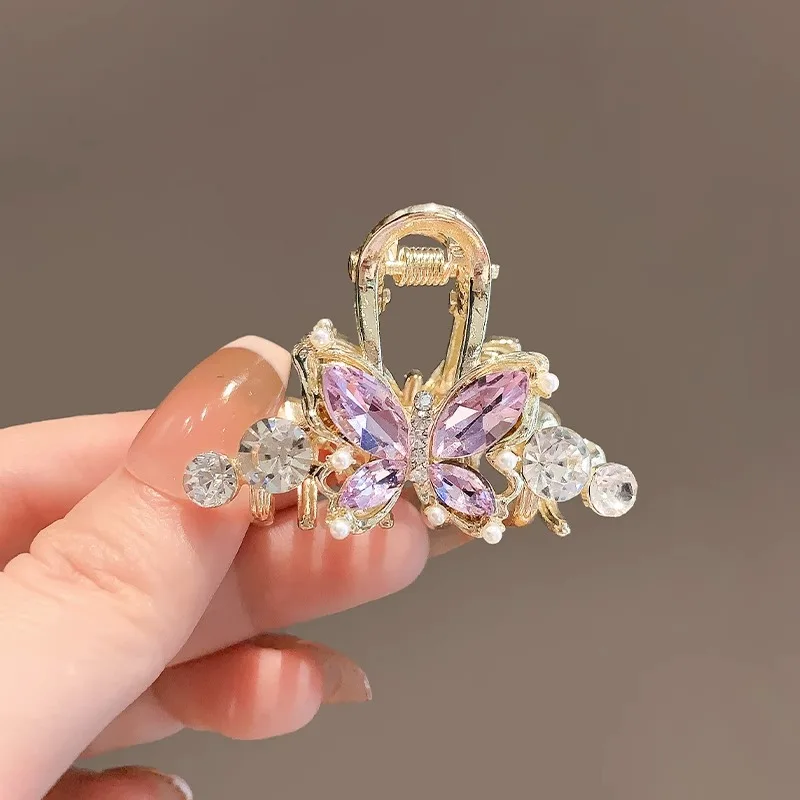 Feminine Hair Clip with Sweet and Fresh Butterfly Water Diamond Design Chic Medium-sized Shark Hair Clip Alloy Hair Accessories