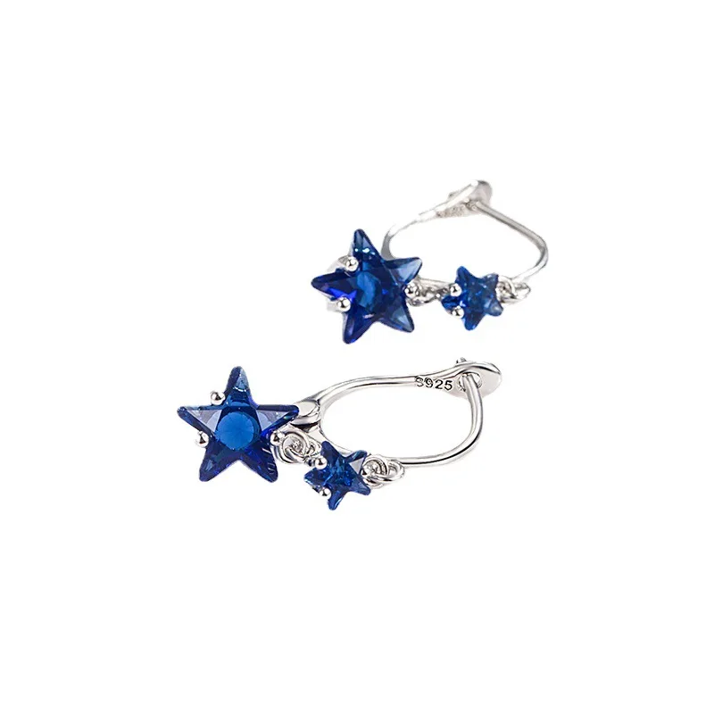 KOFSAC Fashion Blue Stars Hoop Earrings For Women 925 Silver Earring Jewelry Cute Girl Valentine\'s Day Accessories Gifts
