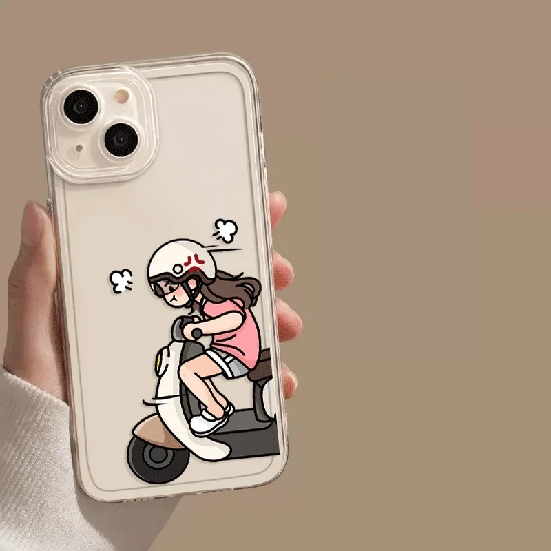 Funny Motorcycle Couple Phone Case for IPhone 16 15 13 11 12 14 Pro Max Mini X XS XR 7 8 14 Plus Motor Clear Paired Cover Fundas