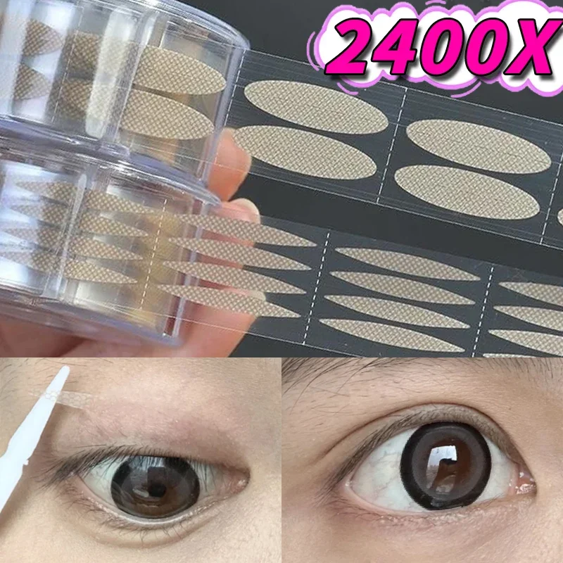 2400PCS Double Eyelid Tape Sticker Lace Clear Beige Eyelid Stripe Self-adhesive Natural Invisible Olive-shaped Eye Lift Makeup