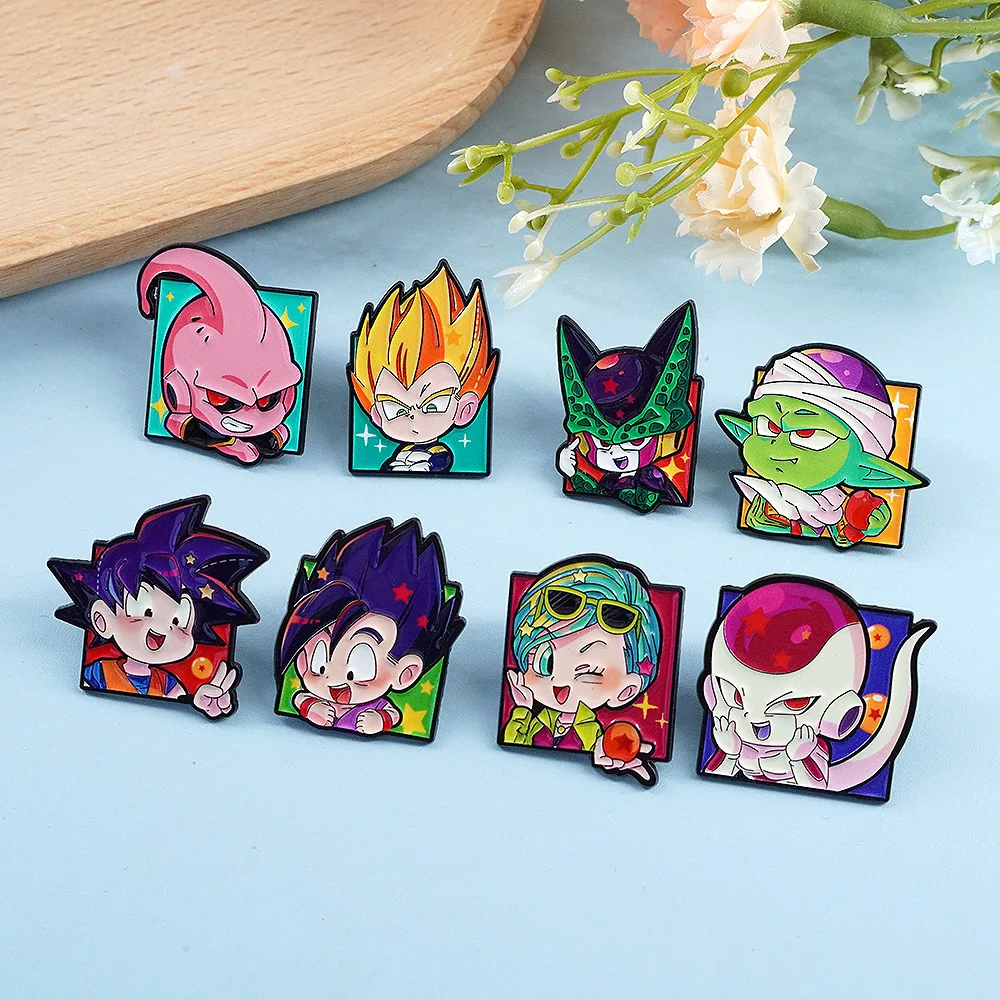 8Pcs Chibi Goku Character Enamel Pins Cool Anime Dragon Brooches Majin Buu Cell Lapel Badge for Backpack Anime Friends Gift