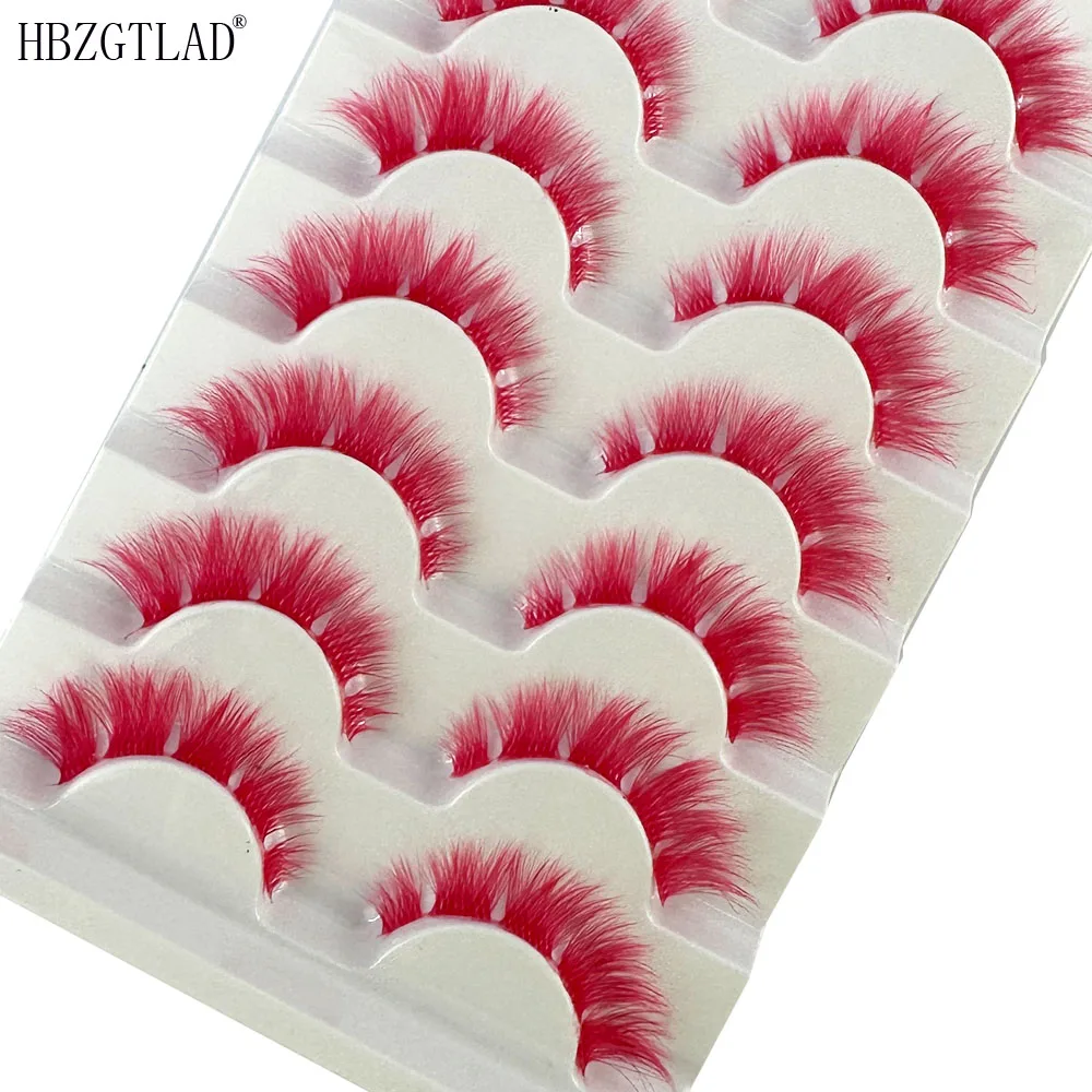 Pink color Lashes Manga Lashes 3D Clear Band Lashes Natural Look Wispy Mink Eyelashes Fluffy Cat Eye Lashes individual Eyelashes