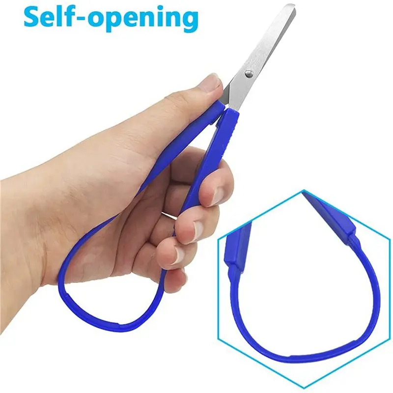 ABLQ 12 Pcs Loop Scissors Grip Scissor Colorful Self-Opening Adaptive Cutting Scissors For Children,Adults,Home,Office,School