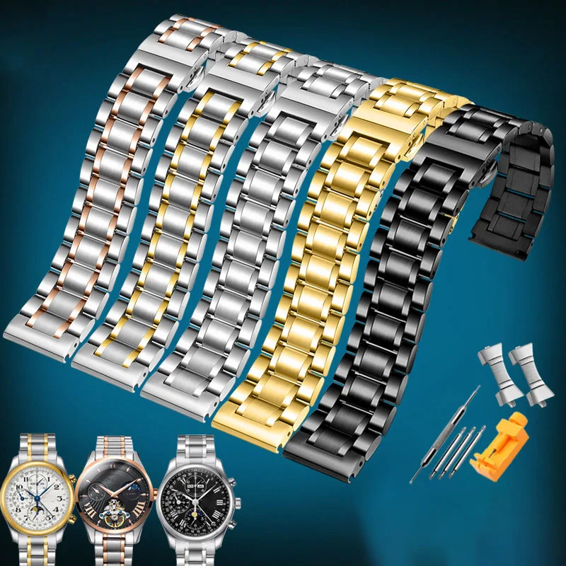 Curved end stainless steel watchband bracelet 16mm 17mm 18mm 19mm 20mm 21mm 22mm 23mm 24mm for Omega breitling Casio watch strap