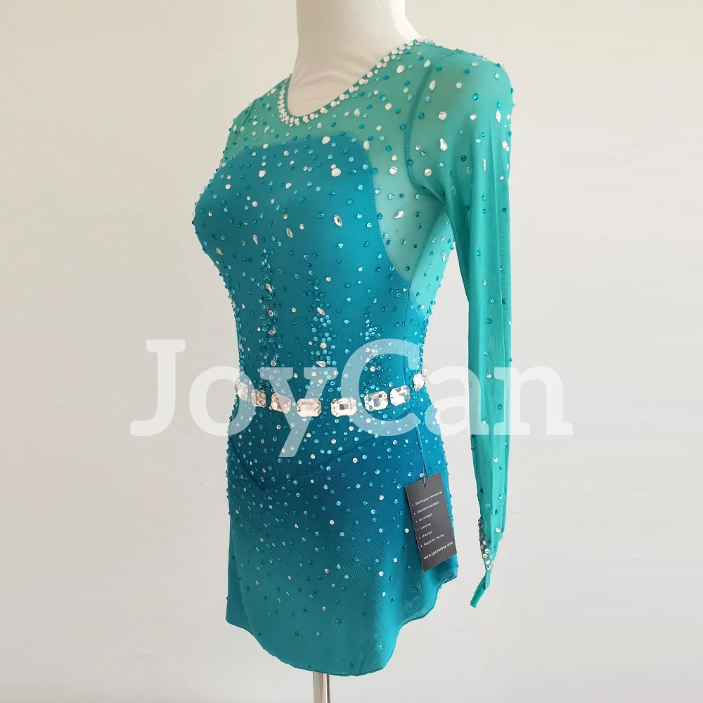 JoyCan Ice Figure  Skating  Dress Girls Blue-Green Spandex Stretchy Mesh Competition Dance Wear Customized BD9832