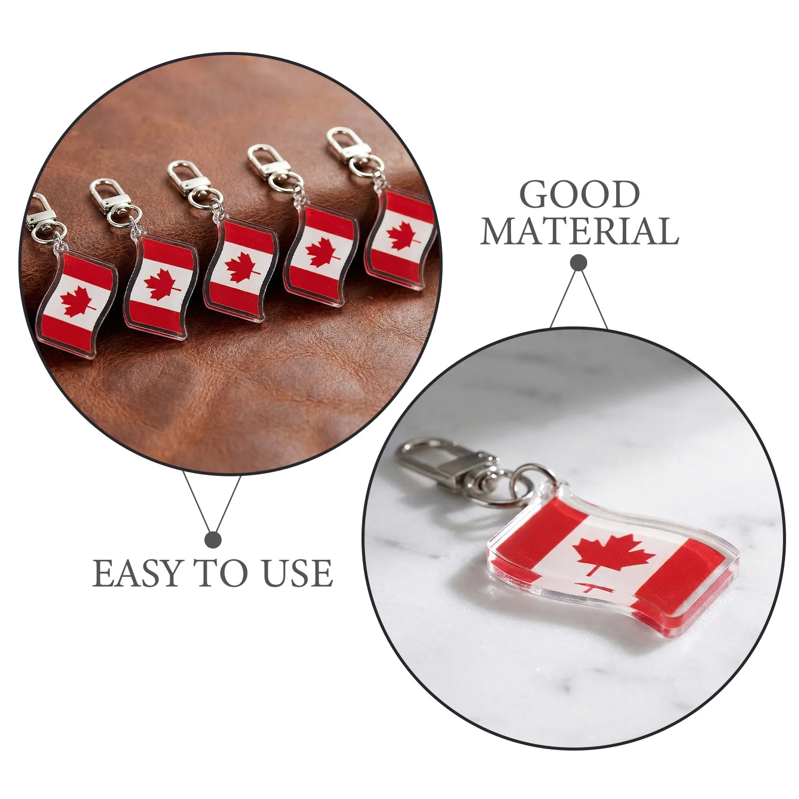5Pcs Canada Flag Keychain Acrylic Canadian Maple Key Ring Pendant Lightweight Patriotic Souvenirs Canada Day Gifts