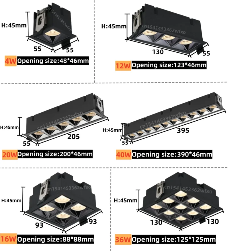 Luz descendente LED regulable para techo, focos de AC110-220V sin luces principales, iluminación comercial, 4W, 12W, 16W, 20W, 36w, 40W